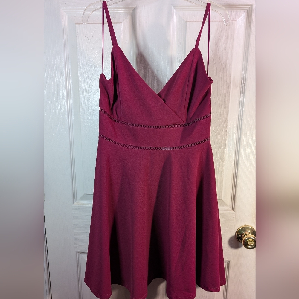 Francesca's Collections Wine Red Wrap-Front Midi Dress